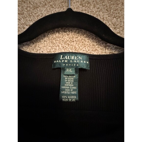 Ralph Lauren Black Ribbed Stretchy Sleeveless Tank Top Buttons Women's Petite L - Picture 6 of 7